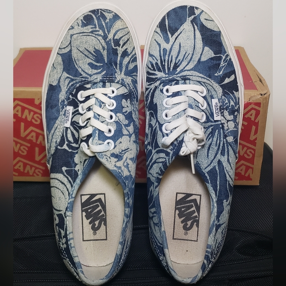 Vans Denim Floral Low-Top Sneakers - Blue & Cream